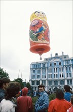 During a balloon festival celebrating the 287th anniversary of leningrad, ussr, 1990.