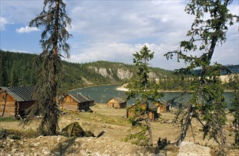 A gold prospecting settlement by the kozhim river in komi, russia, 1990s.