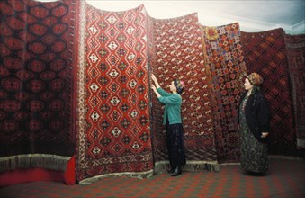 World renowned turkmen rugs at a factory showroom in ashgabat (ashkabad), turkmenistan.