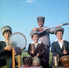 The amrakhovs, a folk music ensemble from azerbaijan, 1978.