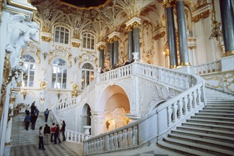 The main staircase of the hermitage in st, petersburg, russia.