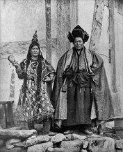 Historical Geography. 1900. India. Lamaist priests of Sikkim and their wondrous robes.