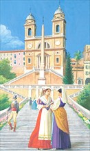 Creative illustration serial History of Rome Spanish Steps and Trinita dei Monti