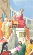Creative illustration serial History of Rome. Ancient Rome: Julius Caesar refuses the Diadem