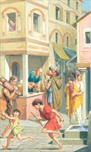 Creative illustration serial History of Rome Street with Taberna in ancient Rome