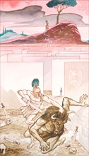 Creative illustration serial Magic. Mithology Theseus Ariadne and the Minotaur