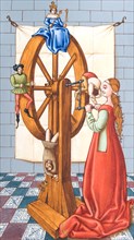 Creative illustration Middle Age in tarots. The wheel of fortune. Major Arcana.