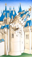 Creative illustration Middle Age in tarots. The Castle tower.