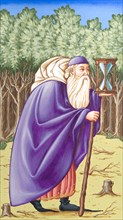 Creative illustration Middle Age in tarots. The Hermit.
