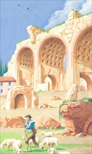 Creative illustration serial History of Rome. Ruins of the ancient Rome