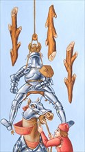 Creative illustration Middle Age in tarots. The knight in armor.