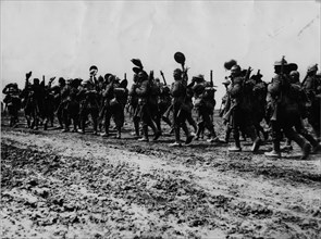 British troops march to front.