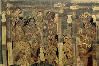 Frescoes at Ajanta caves , Aurangabad , Maharashtra, India
