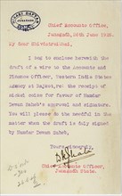 Letter from Chief Accounts Office 26/vi/1926