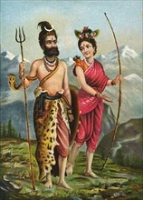 Lord Shiva and his consort Paravti dressed as a hunter and huntress