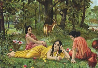 Shakuntala writing a love letter: Shakuntala while she was dwelling in a forest