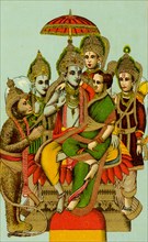 Lord Rama sitting with his consort Sita on his lap