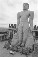 Colossus of the jain saint Lord Bahubali Gomateswara , Shravanbelgola Hill , Karnataka , India