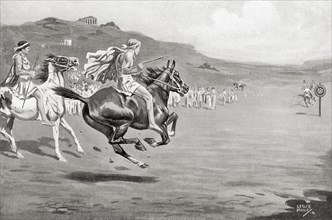 Greek horsemen throwing the javelin