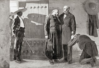 Last moments of Emperor Maximilian I of México before his execution by firing squad in 1867