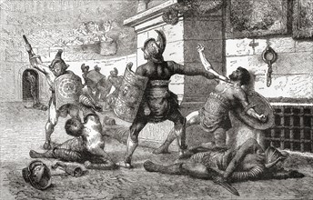 A combat between Gladiators in ancient Rome