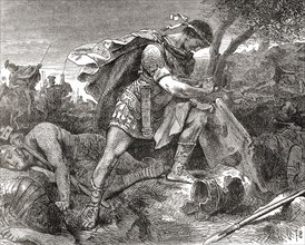 The suicide of Brutus after the Battle of Philippi in October 42 B