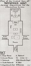 Plan of the central area of Westminster Abbey showing dispositions for the Coronation Service of George VI in 1936