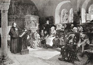 Martin Luther preaching in Wartburg Castle