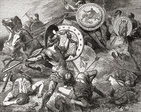 Epaminondas saves the life of Pelopidas in battle at the siege of Mantinea 385 BC