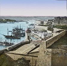 The harbour of Malta from Port Tigru along the Mediterranean circa 1900