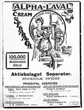 Black and white historical advertisement for a cream separator from Stockholm