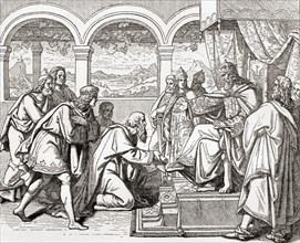 Ambassadors from Harun al-Rashid bearing gifts to the court of Charlemagne