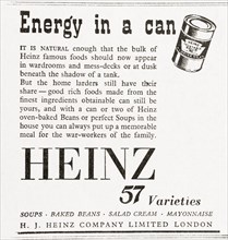 1943 advertisement for Heinz 57 Varieties canned food