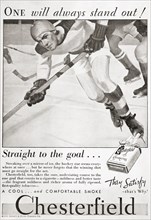 Advertisement for Chesterfield cigarettes using sport as a hook