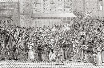 An armed procession of  The Catholic League of France aka Holy League