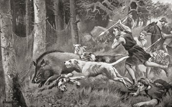 Hunting wild boar in ancient Rome