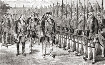 Frederick William I inspecting his giant guards known as The Potsdam Giants