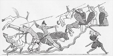 After a fragment of the Bayeux Tapestry showing the Battle of Hastings