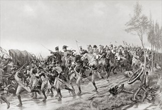 French soldiers running for safety after the Battle of Waterloo