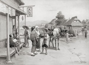 Hideyoshi seen here as a young boy hawking faggots of wood in the streets