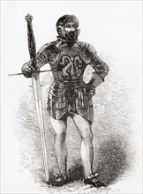 A 16th century foot soldier holding a longsword