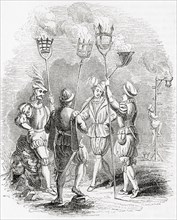 Members of the night watch holding cressets and beacons