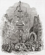 Maypole dancing in front of St Andrew Undershaft Church