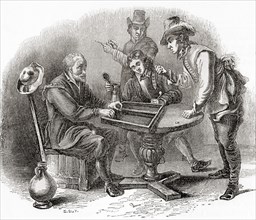 Men playing a game of Tric Trac