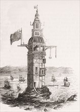 The first  lighthouse erected on Eddystone Rocks