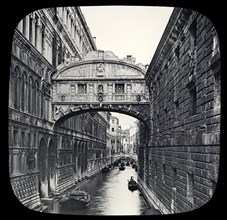 Bridge of Sighs along the Palace Canal and views of Doge's Palace. Venice