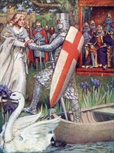She went to meet him with outstretched hands.  Frontispiece from Knights of the Grail: Lohengrin