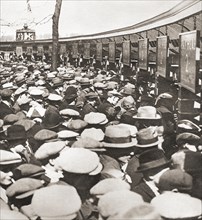 Crowds of people trying to get into Wembley Stadium for the first ever FA Cup Final in 1923 between Bolton Wanderers and West Ham United.  A crowd of around 300