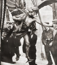 The removal of the statue of Eros from Piccadilly Circus to Embankment Gardens