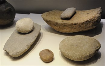 Active and passive grindstones, From back to front: Las Palas Plane (El Almanzora Caves, province of Almeria, Andalusia) and Los Murcielagos Cave (Zuheros, province of Cordoba, Andalusia); Unknown ori...